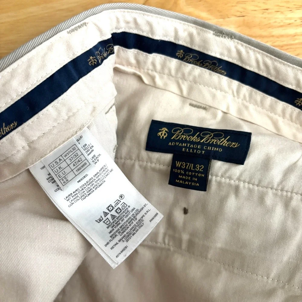 Brooks Brothers Elliott Advantage Chino Pants‎ Pleated Mens 37x32 Khaki Stretch